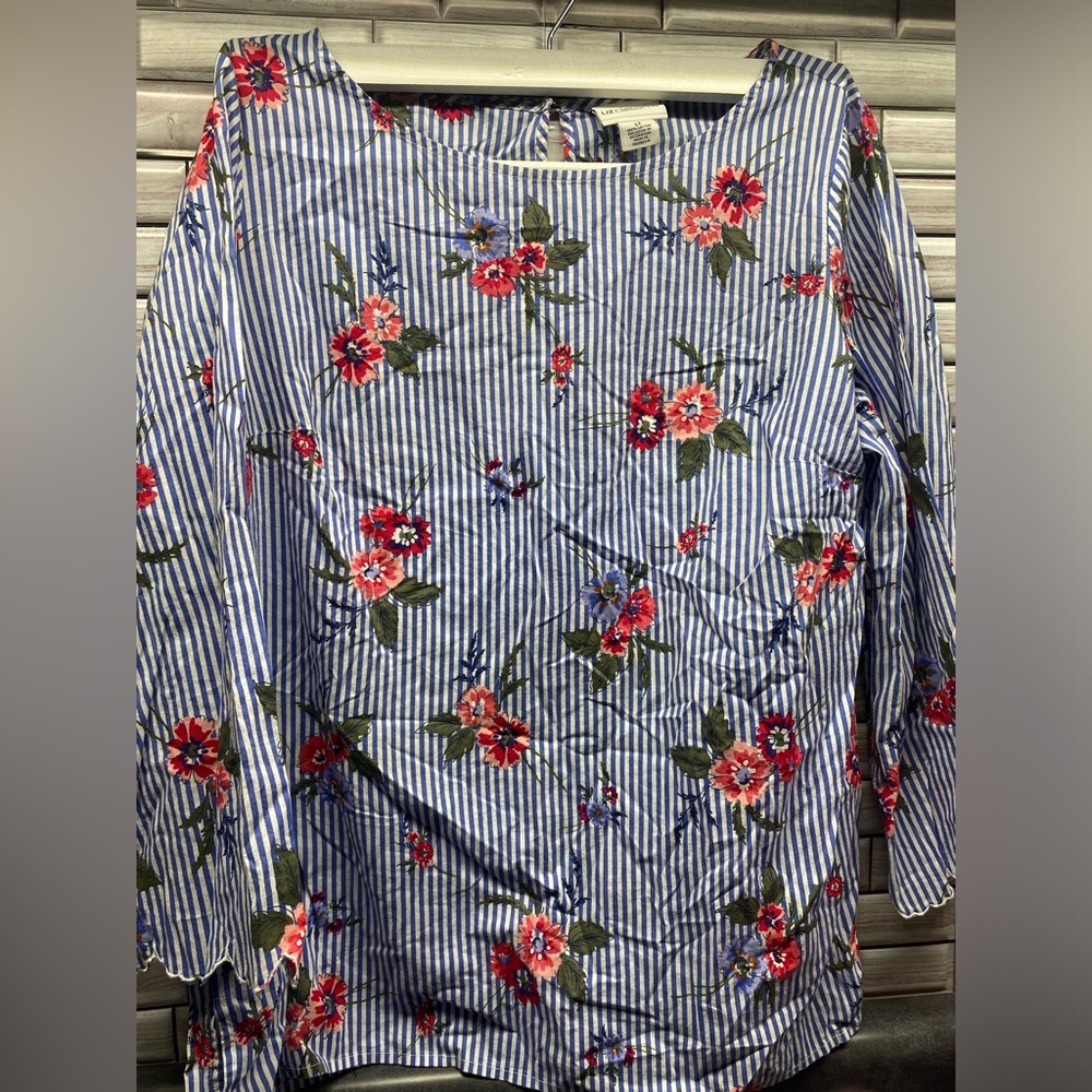 Liz Claiborne Muppets Blouse Striped 3/4 sleeve Large Tall